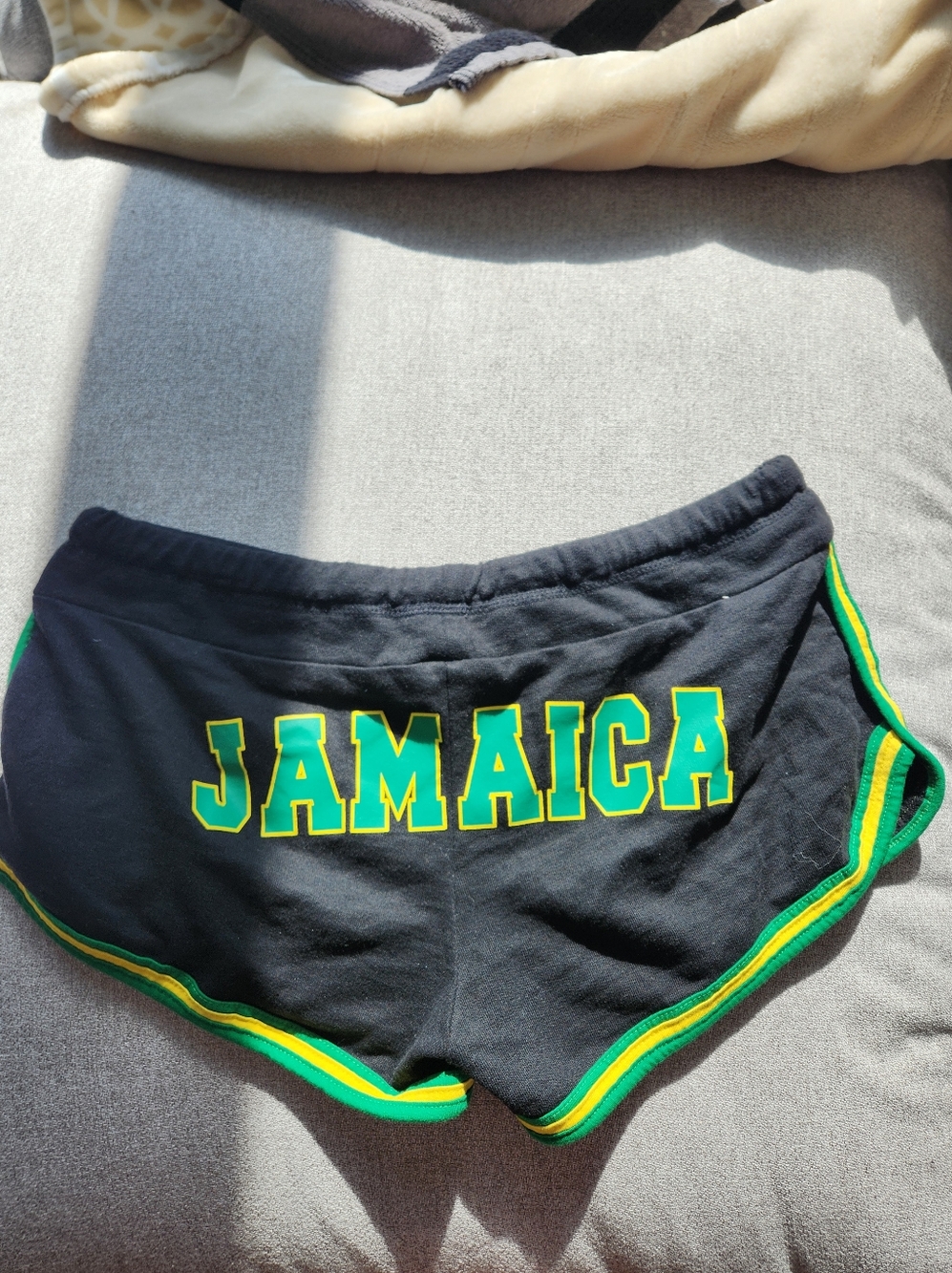 Jamaica Black Athletic Shorts with Green & Yellow Trim